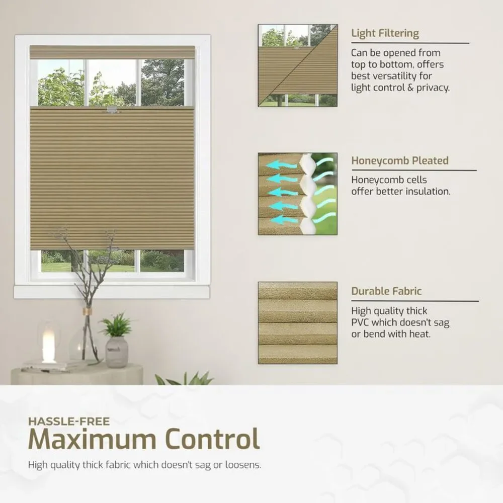 Cordless Window Blinds Cellular Top-Down Bottom-Up Honeycomb Pleated 3/8